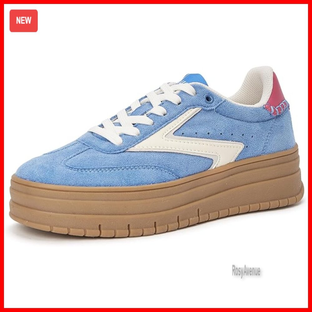 Platform Sneakers with Gum Sole, Suede Upper, Retro Style, Casual Walking Shoes